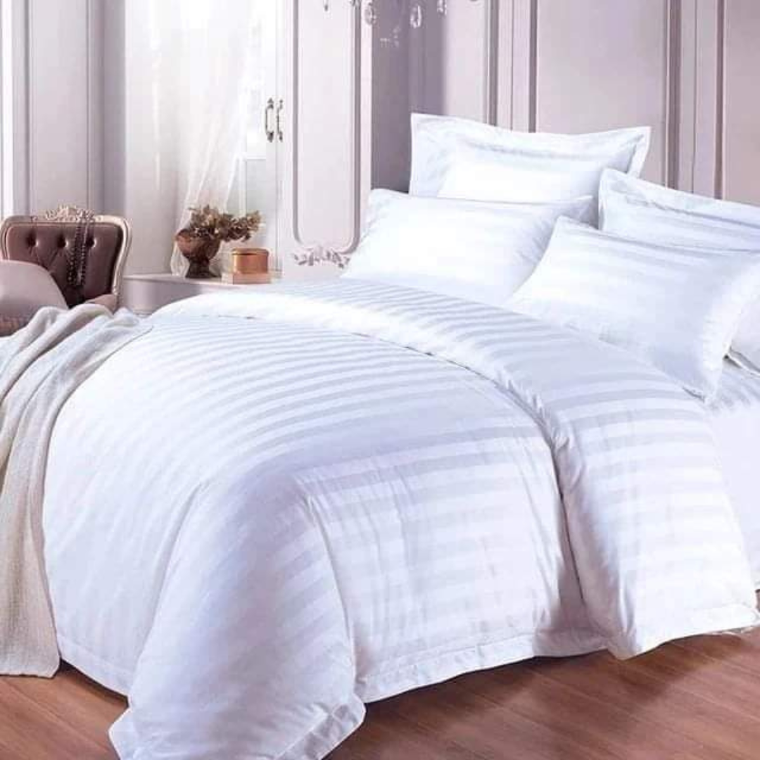 4 Pc Striped Binded Duvet (6x6 White)  